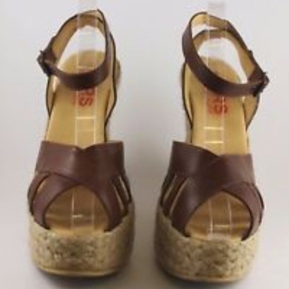 Michael Kors brown leather espadrille wedge Sz 10 - Picture 2 of 3